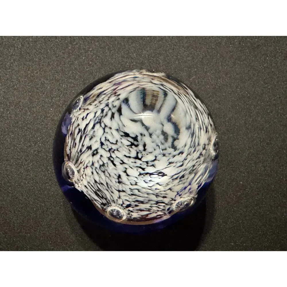 Vintage Cobalt Blue Egg Shape Art Glass Heavy Paper Weight, White Bubble Inside